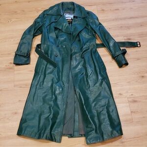 Vintage Leather Duster Trench Coat Small Green!